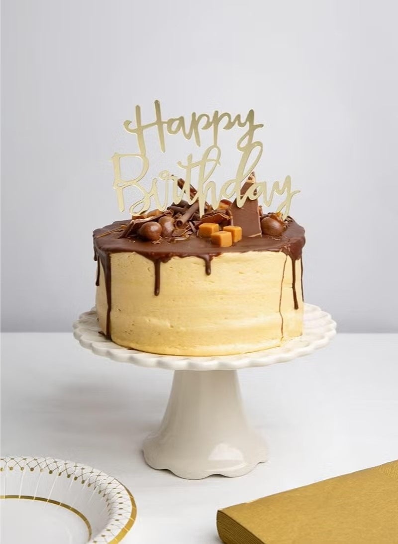 زينة كعكة عيد ميلاد سعيد من الأكريليك، ذهبي - عبوة من 10 قطع - Image 1